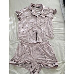 Josie Pink Polka Dot Pajama Set L 12-14 Button Top Shorts Sleepwear